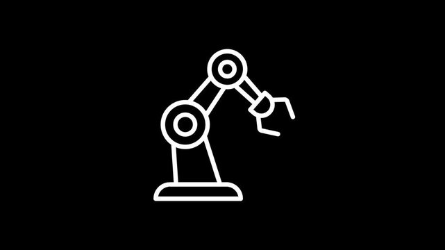 Robot Arm Line Icon Animation, Industrial Robotics Technology, 4K Motion Graphics