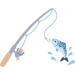Fototapeta premium Fishing rod with a jumping mackerel fish illustration