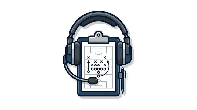 Headset and Clipboard with Sports Strategy Plan