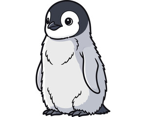 Fototapeta premium Cute cartoon penguin standing on white background.