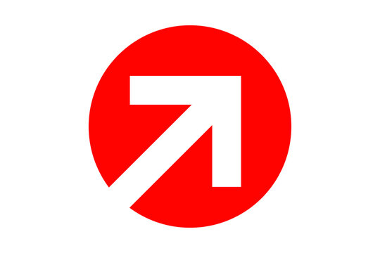 Red Bold Circle Up Right Arrow Vector Graphic for Mobile Interfaces isolated on transparent background direction diagonal growth circle pointer