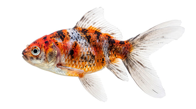 Calico fantail goldfish with orange, isolated on png transparent background