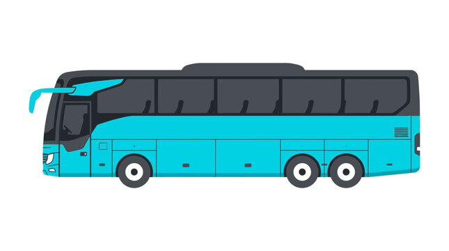 Modern cyan and dark grey passenger bus side view isolated on a clean white background design