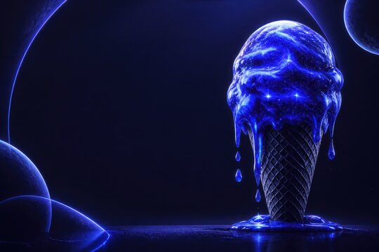 Cosmic Ice Cream Cone Glowing on Dark Space Background