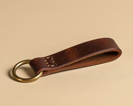 Brown Leather Keychain with Brass Ring