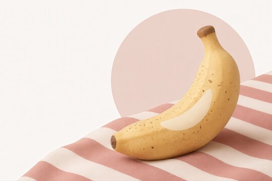 Banana still life with pastel stripes and soft 3D render styling