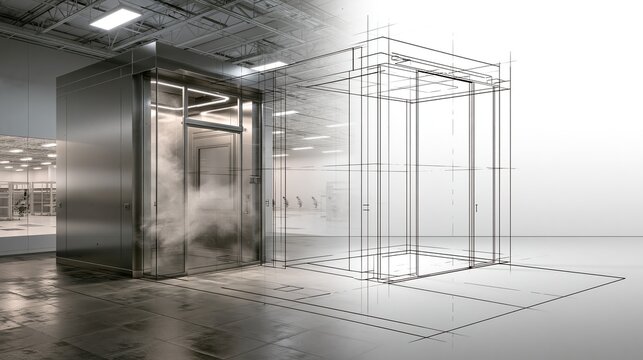 Metallic Elevator in Industrial Setting