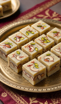 Traditional Indian Barfi Pieces Garnished with Pistachios