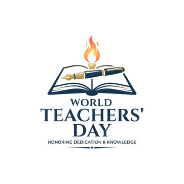 World teachers day logo with colorful globe and torch design