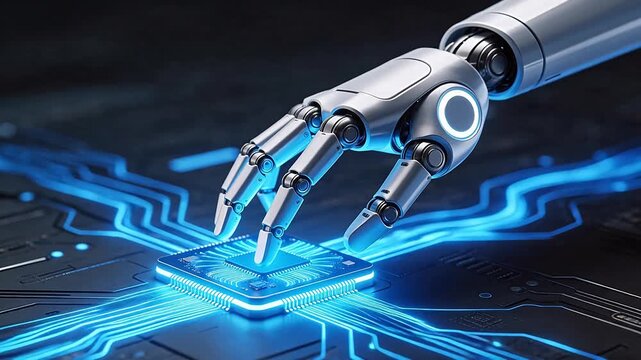 Robot hand interacting with a circuit board