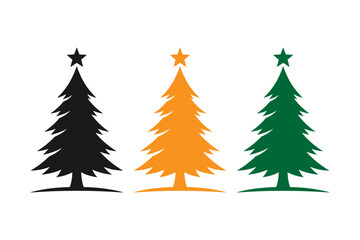 Fototapeta premium Set of three stylized christmas tree icons in black orange and green colors isolated on white background