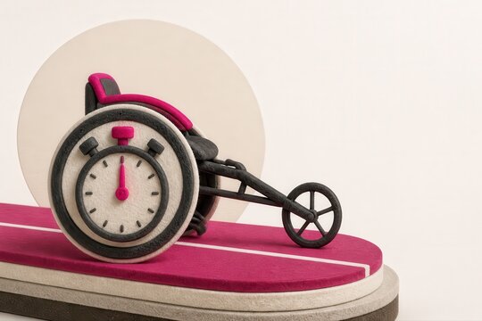 Mobility Chair Clock on Track in Pink 3D Concept
