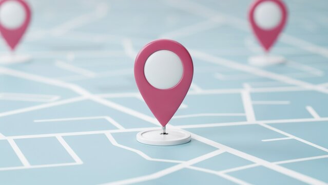 Pink Location Pin Marker on Map 3D Render Navigation Concept