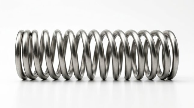Shiny metallic coiled spring on a clean white background