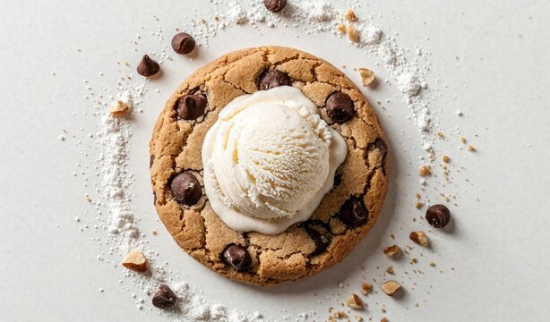 Gourmet Chocolate Chip Cookie with Vanilla Ice Cream Stacked Top