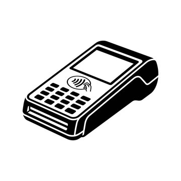 Payment terminal vector icon features a contactless card reader design for retail transactions and electronic banking.