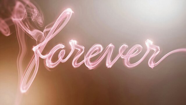 The word forever written in glowing pink smoke on a brown background