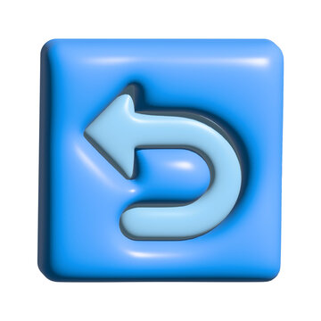 3d render of a blue square button with a curved arrow icon representing undo or back action isolated on transparent background