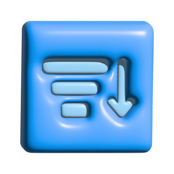 3d icon of a sorting filter with a downward arrow, representing data organization, list sorting, or descending order, isolated on transparent background