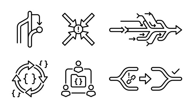 DevOps and Git Version Control Line Icon Set