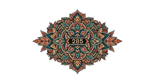 Intricate Mandala Design with Number 285 - Bohemian, Ethnic, Spiritual and Geometric Pattern