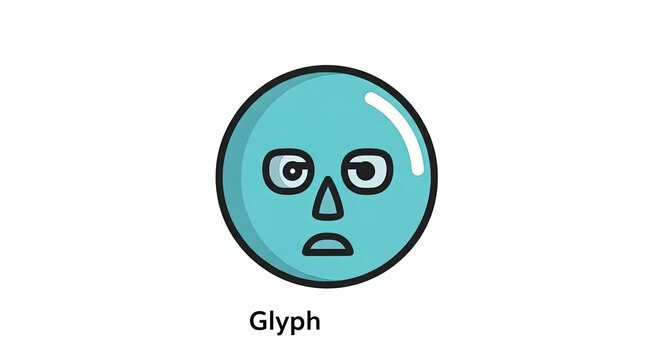 Isolated cartoon blue face glyph with a concerned or confused expression on a white background
