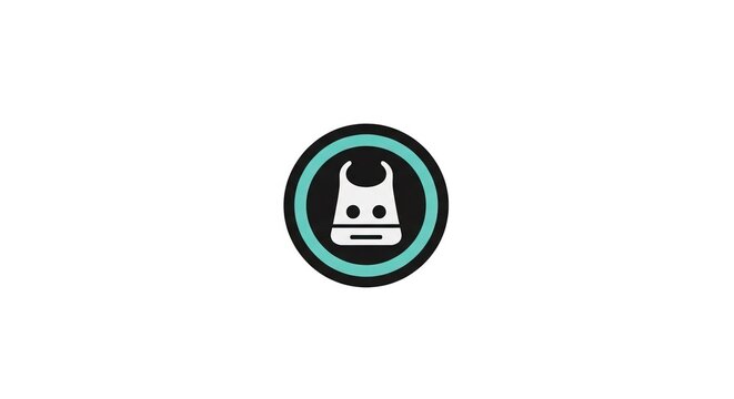 Modern minimalist icon of a stylized robot head in a teal and black circle, isolated on a clean white background