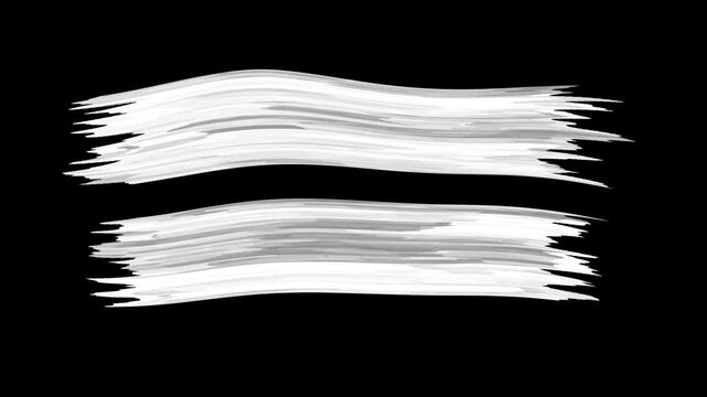 Abstract white paint brush stroke reveal motion graphic, artistic dual line chalk texture matte transition overlay, creative video editing banner element, title frame on dark black screen. 4k video