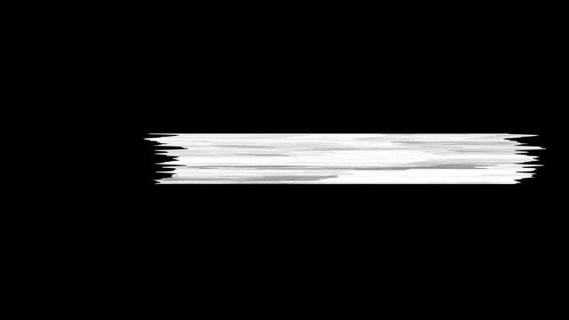 Horizontal chalk paint band wiping transition, rough paper texture ribbon overlay for title display, abstract hand drawn artistic lower third frame design on seamless black background. 4k video