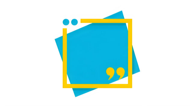 Blue speech bubble icon with yellow quote marks for communication and testimonial design.