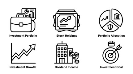 Fototapeta premium Financial investment icon set for portfolio and stock growth