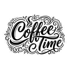 Obraz premium Elegant hand drawn lettering design with the phrase coffee time featuring artistic flourishes and decorative swirls for cafe signage