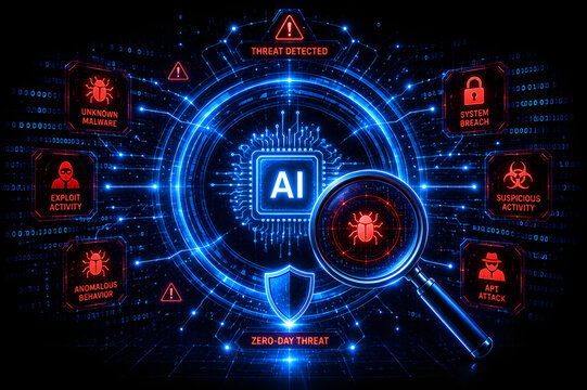AI threat detection interface with cybersecurity alerts