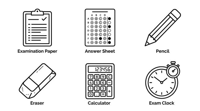 School Exam and Education Line Icons Set