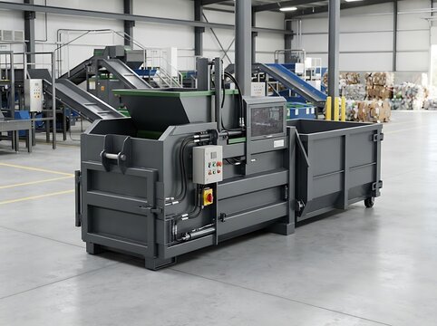 Industrial Waste Baler Machine in Modern Recycling Plant Facility