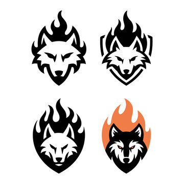 Flame wolf head logo designs with fiery mane