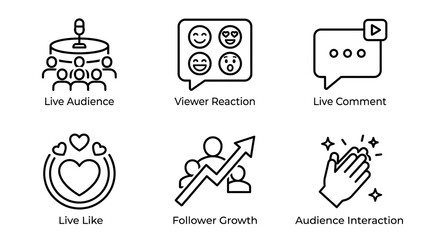 Fototapeta premium Social Media Live Streaming Audience Engagement Icon Set