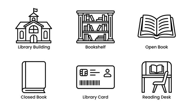 Library and Education Icon Set Outline Vector