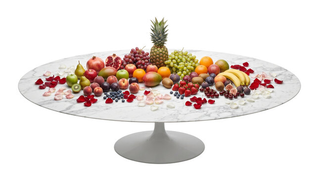 Abundant tropical fruit platter on marble table, fresh organic fruit assortment, colorful harvest of exotic fruits isolated PNG with Transparent Background