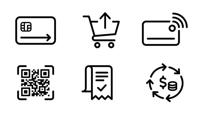 Digital Payment and E-commerce Minimalist Line Icon Set