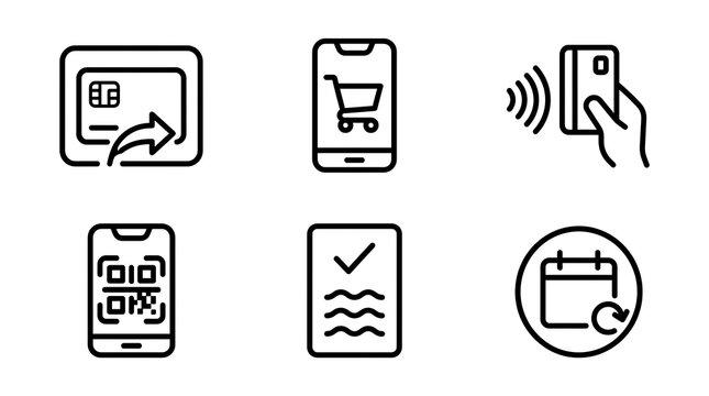 Mobile payment and digital banking line icon set