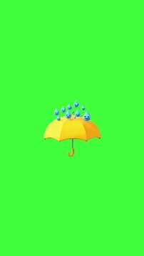 Animated umbrella under falling rain, ideal for rainy weather concepts, seasonal content, weather forecasts, cozy scenes, storytelling, and atmospheric motion graphics.
