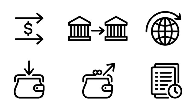 Banking and Money Transfer Line Icon Set