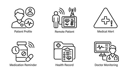 Fototapeta premium Telehealth and Digital Healthcare Line Icon Set