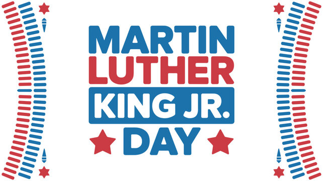 Martin luther king jr. day text with red stars and blue vertical decorative side border