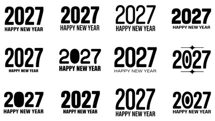 Obraz premium Collection of happy new year 2027 text in various black fonts on white background