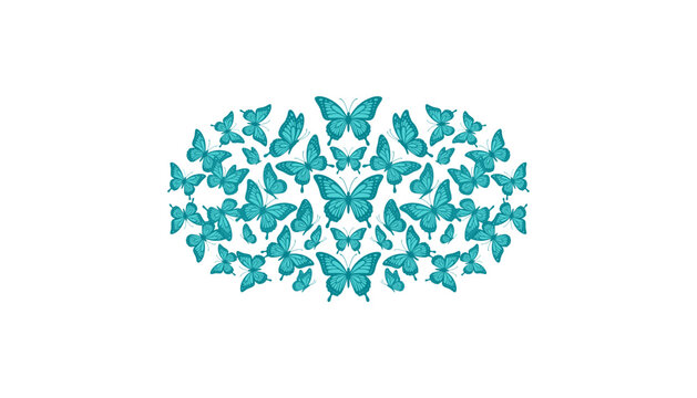 Turquoise butterfly swarm oval arrangement frame and spring insect vector illustration