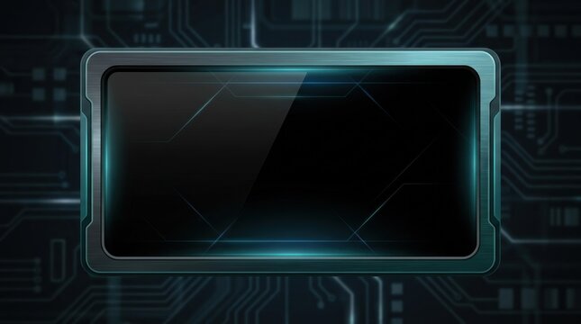 Futuristic digital screen with glowing blue circuit board background