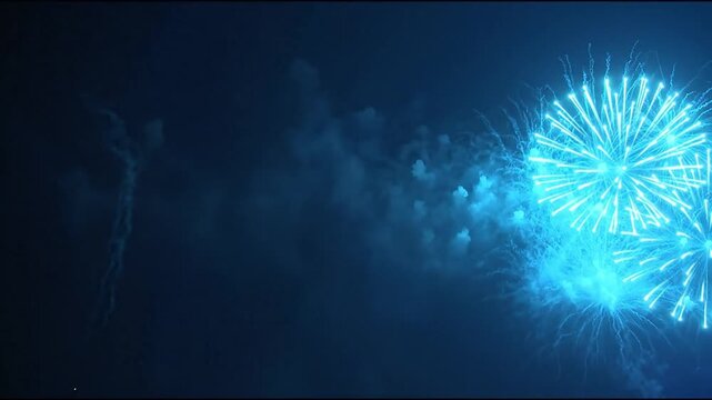 Bright Blue and Purple Fireworks Illuminate the Dark Night Sky in a Festive Celebration Display.