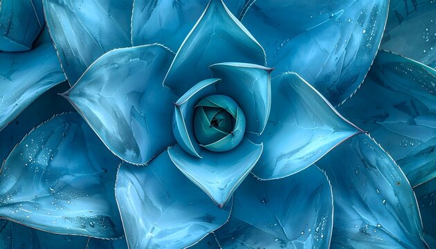Abstract blue succulent rosette pattern close up
